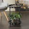 23.75" Black Wood Floral Inspired 2-Level Side End Accent Table with Metal Legs